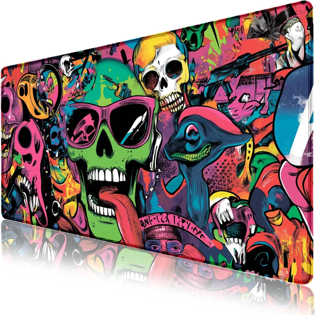 Neon Skull Riot Gaming oyuncu Mouse pad Kaydırmaz Kauçuk Dikişli Kenar 90x40 cm 4mm Mousepad