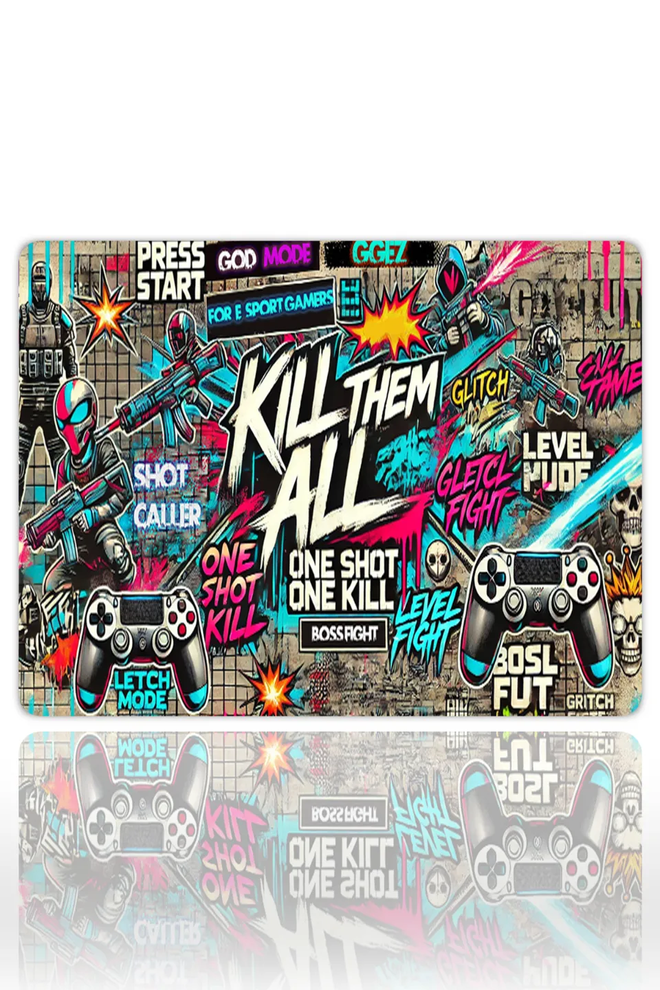 KK-25KARE1 Kill Them All Gaming Oyuncu XL Mouse Pad Kaydırmaz Dikişli Mousepad 480x400x4 Mm Dikişli Premium Model