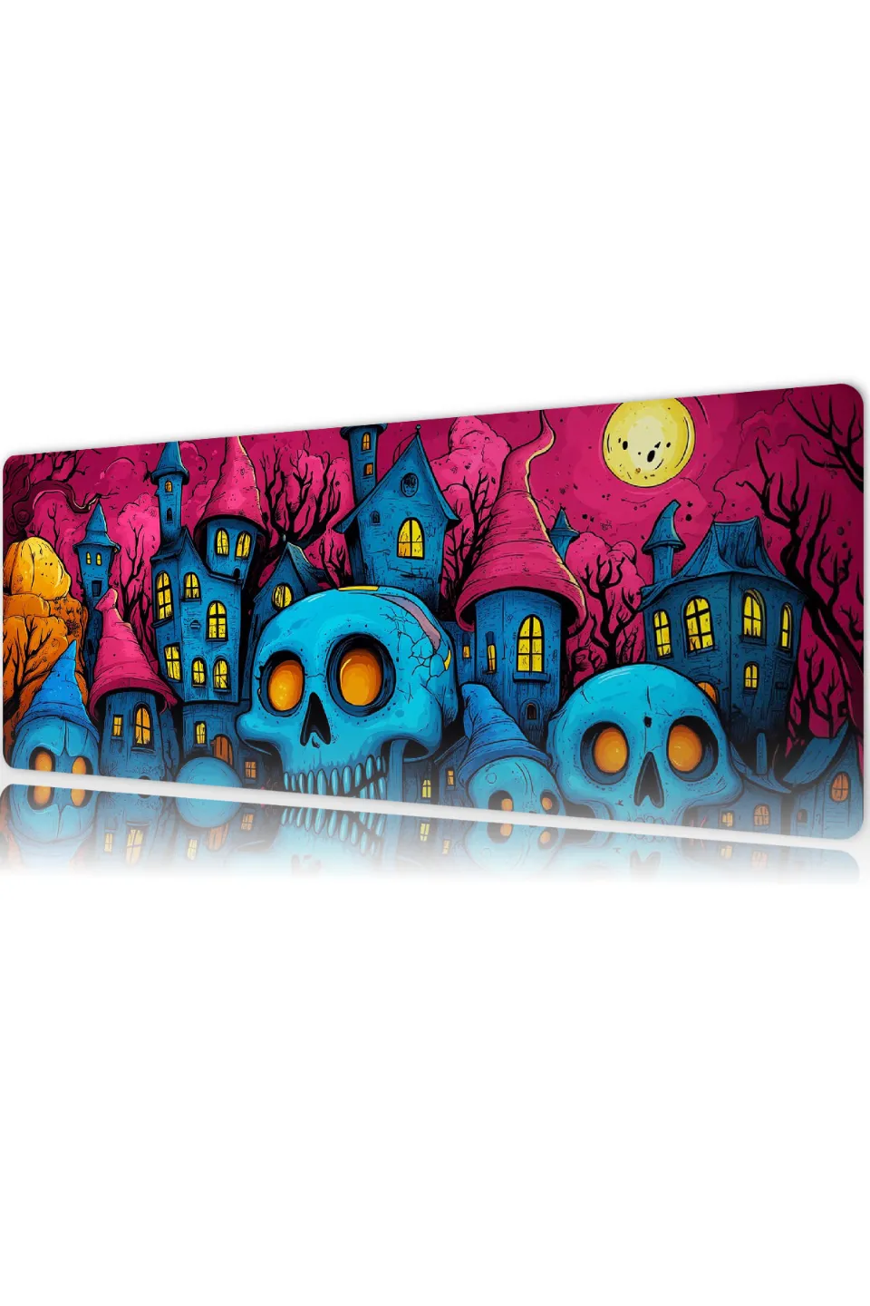 Neon Skull Hallowen Gaming oyuncu Mouse pad Kaydırmaz Kauçuk Dikişli Kenar 90x40 cm 4mm Mousepad