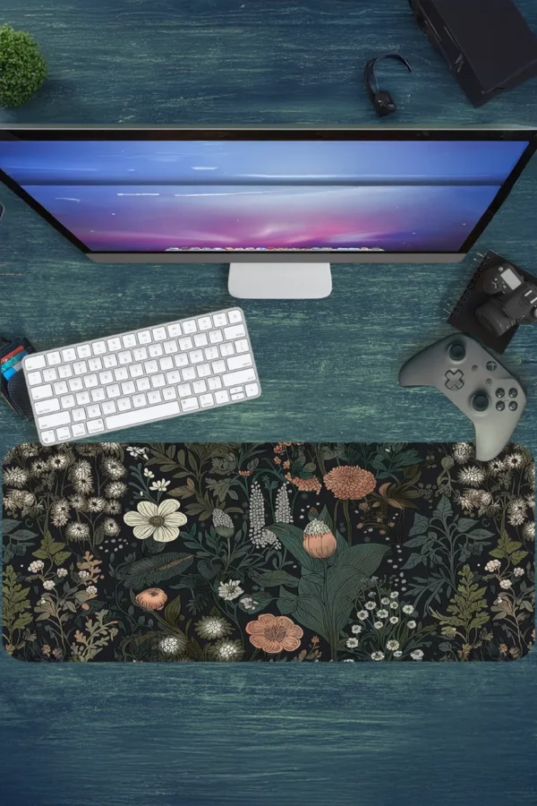 cicekler2 Midnight Garden Gaming oyuncu Mousepad Kaydırmaz Kauçuk Dikişli Kenar 90×40 cm Mousepad