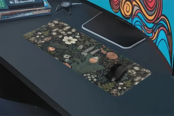 cicekler4 Midnight Garden Gaming oyuncu Mousepad Kaydırmaz Kauçuk Dikişli Kenar 90×40 cm Mousepad