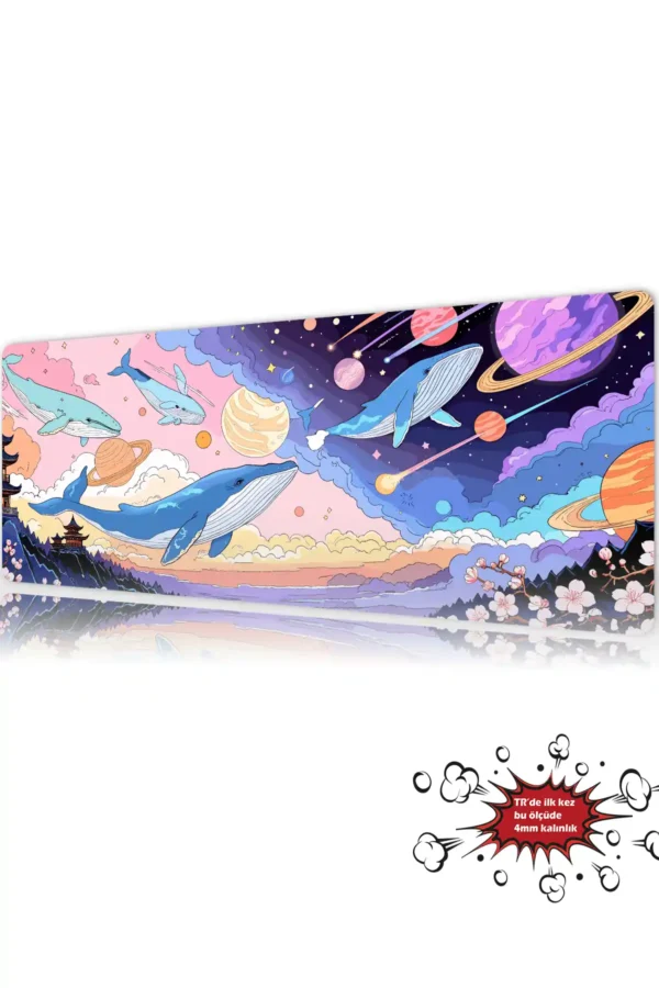 etiket48.2 Galactic Whales Gaming oyuncu Mousepad Kaydırmaz Kauçuk Dikişli Kenar 90×40 cm Mousepad