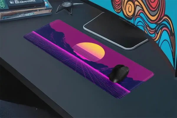 etsy29dikdortgen4 Neon Horizon Gaming oyuncu Mousepad Kaydırmaz Kauçuk Dikişli Kenar 90×40 cm Mousepad