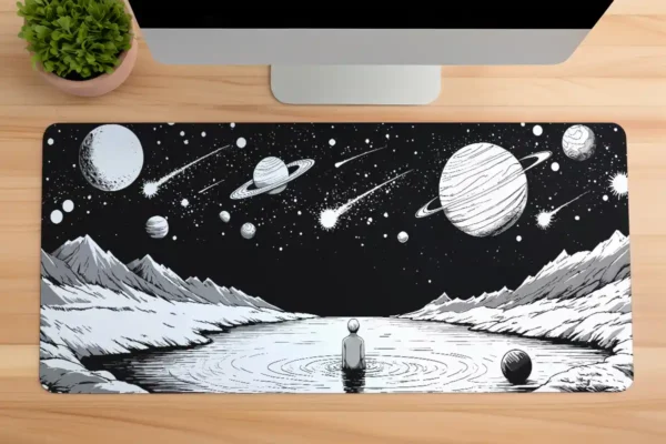 Cosmic Solitude Gaming oyuncu Mousepad Kaydırmaz Kauçuk Dikişli Kenar 90×40 cm Mousepad