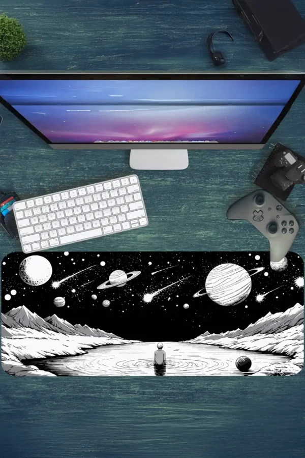 Cosmic Solitude Gaming oyuncu Mousepad Kaydırmaz Kauçuk Dikişli Kenar 90×40 cm Mousepad