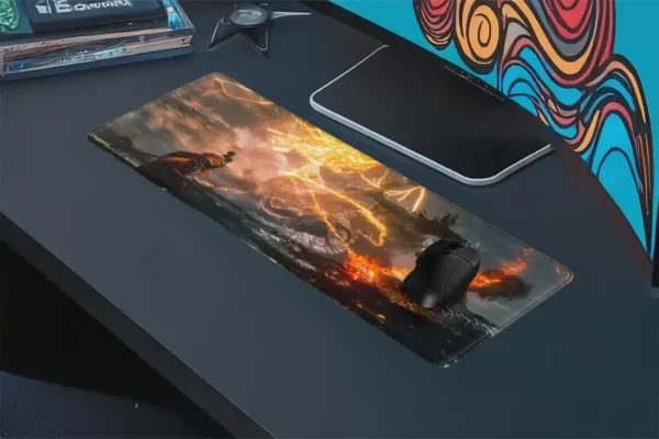 etsy47dikdortgen4 Flamebound Duel Gaming oyuncu Mousepad Kaydırmaz Kauçuk Dikişli Kenar 90×40 cm Mousepad