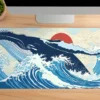 Great Wave Whale Gaming oyuncu Mousepad Kaydırmaz Kauçuk Dikişli Kenar 90×40 cm Mousepad