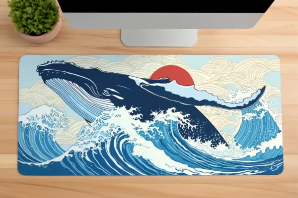 Great Wave Whale Gaming oyuncu Mousepad Kaydırmaz Kauçuk Dikişli Kenar 90×40 cm Mousepad