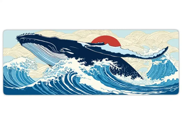 Great Wave Whale Gaming oyuncu Mousepad Kaydırmaz Kauçuk Dikişli Kenar 90×40 cm Mousepad