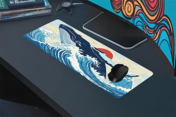 Great Wave Whale Gaming oyuncu Mousepad Kaydırmaz Kauçuk Dikişli Kenar 90×40 cm Mousepad