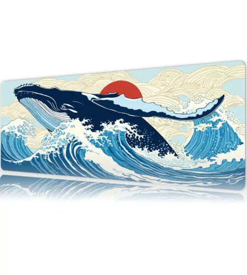 Great Wave Whale Gaming oyuncu Mousepad Kaydırmaz Kauçuk Dikişli Kenar 90×40 cm Mousepad