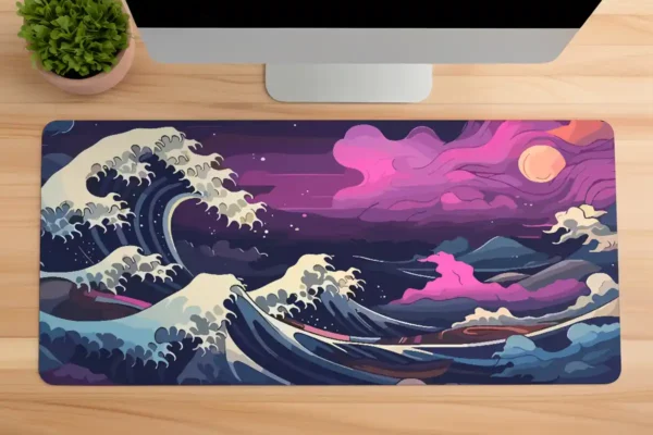 Kanagawa Purple Gaming oyuncu Mousepad Kaydırmaz Kauçuk Dikişli Kenar 90×40 cm Mousepad
