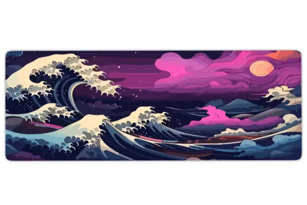 Kanagawa Purple Gaming oyuncu Mousepad Kaydırmaz Kauçuk Dikişli Kenar 90×40 cm Mousepad