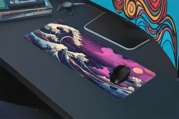 Kanagawa Purple Gaming oyuncu Mousepad Kaydırmaz Kauçuk Dikişli Kenar 90×40 cm Mousepad