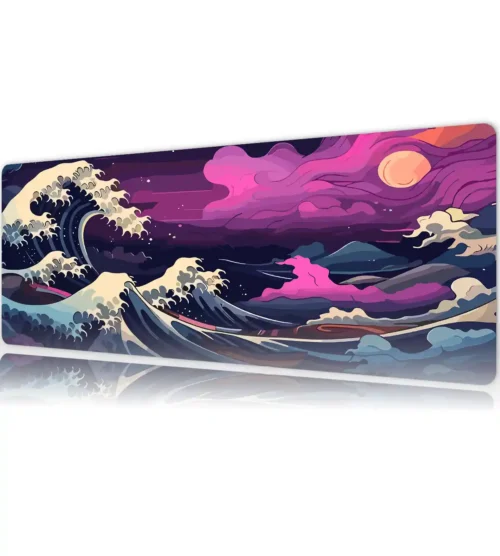 Kanagawa Purple Gaming oyuncu Mousepad Kaydırmaz Kauçuk Dikişli Kenar 90×40 cm Mousepad