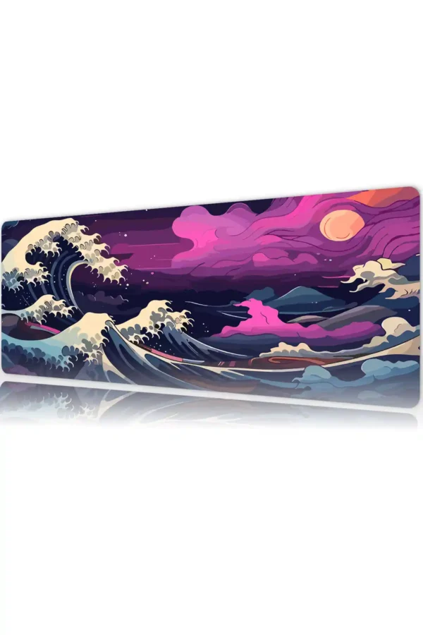 Kanagawa Purple Gaming oyuncu Mousepad Kaydırmaz Kauçuk Dikişli Kenar 90×40 cm Mousepad