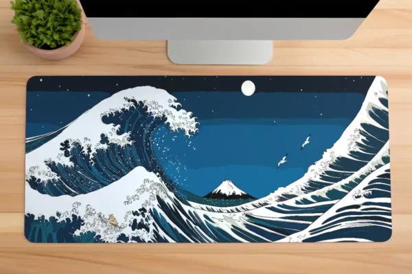 Kanagawa Night Gaming oyuncu Mousepad Kaydırmaz Kauçuk Dikişli Kenar 90×40 cm Mousepad
