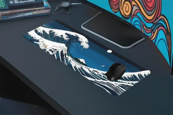Kanagawa Night Gaming oyuncu Mousepad Kaydırmaz Kauçuk Dikişli Kenar 90×40 cm Mousepad