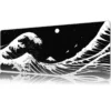 Kanagawa Black&White Gaming oyuncu Mousepad Kaydırmaz Kauçuk Dikişli Kenar 90×40 cm Mousepad