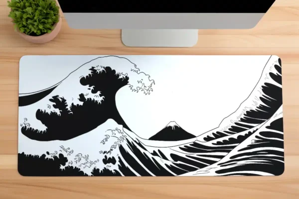 Kanagawa White Gaming oyuncu Mousepad Kaydırmaz Kauçuk Dikişli Kenar 90×40 cm Mousepad