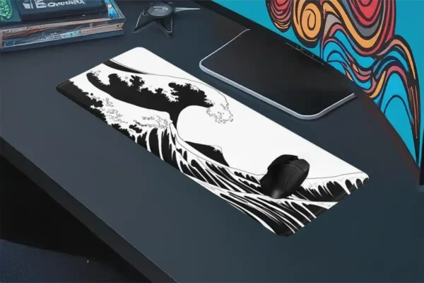 Kanagawa White Gaming oyuncu Mousepad Kaydırmaz Kauçuk Dikişli Kenar 90×40 cm Mousepad