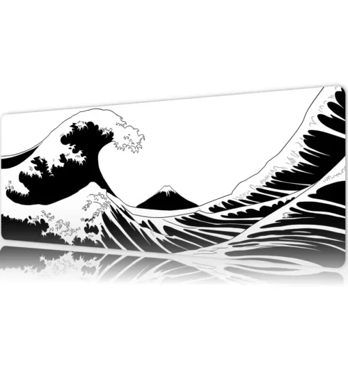 Kanagawa White Gaming oyuncu Mousepad Kaydırmaz Kauçuk Dikişli Kenar 90×40 cm Mousepad