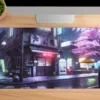 etsy60dikdortgen1 Neon Rain & Sakura Gaming oyuncu Mousepad Kaydırmaz Kauçuk Dikişli Kenar 90×40 cm Mousepad