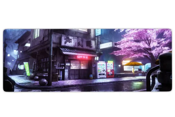 etsy60dikdortgen3 Neon Rain & Sakura Gaming oyuncu Mousepad Kaydırmaz Kauçuk Dikişli Kenar 90×40 cm Mousepad