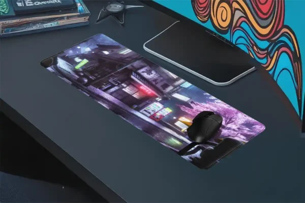 etsy60dikdortgen4 Neon Rain & Sakura Gaming oyuncu Mousepad Kaydırmaz Kauçuk Dikişli Kenar 90×40 cm Mousepad