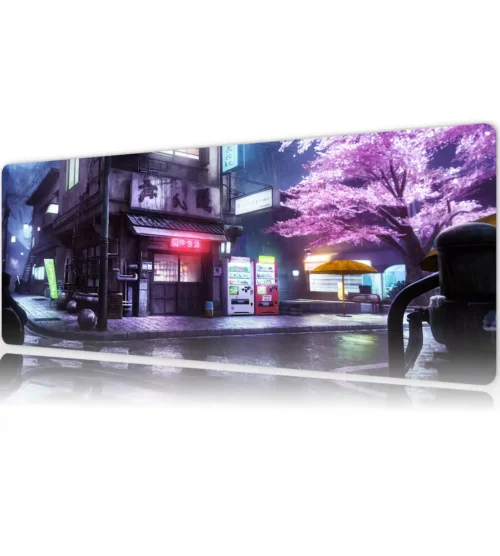 Neon Rain & Sakura Gaming oyuncu Mousepad Kaydırmaz Kauçuk Dikişli Kenar 90×40 cm Mousepad