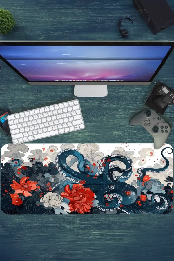 etsy64dikdortgen2 Octoflora Gaming oyuncu Mousepad Kaydırmaz Kauçuk Dikişli Kenar 80x30 cm Mousepad