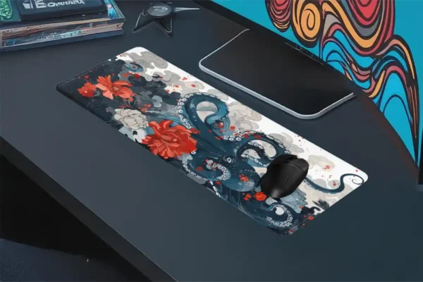 etsy64dikdortgen4 Octoflora Gaming oyuncu Mousepad Kaydırmaz Kauçuk Dikişli Kenar 80x30 cm Mousepad