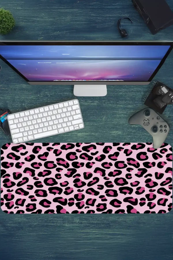 etsy67dikdortgen2 Pink Leopar Gaming oyuncu Mousepad Kaydırmaz Kauçuk Dikişli Kenar 80x30 cm Mousepad
