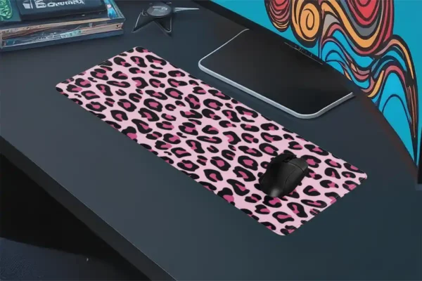 etsy67dikdortgen4 Pink Leopar Gaming oyuncu Mousepad Kaydırmaz Kauçuk Dikişli Kenar 80x30 cm Mousepad