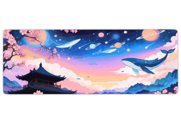 sakura1etsy48dikdortgen3 Galactic Sakura Gaming oyuncu Mousepad Kaydırmaz Kauçuk Dikişli Kenar 90×40 cm Mousepad