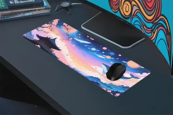 sakura1etsy48dikdortgen4 Galactic Sakura Gaming oyuncu Mousepad Kaydırmaz Kauçuk Dikişli Kenar 90×40 cm Mousepad