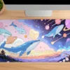sakura2etsy48dikdortgen1 Galactic Whales Gaming oyuncu Mousepad Kaydırmaz Kauçuk Dikişli Kenar 90×40 cm Mousepad