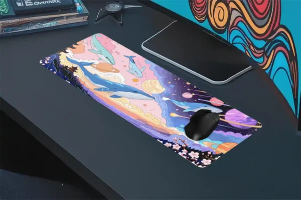 sakura2etsy48dikdortgen4 Galactic Whales Gaming oyuncu Mousepad Kaydırmaz Kauçuk Dikişli Kenar 90×40 cm Mousepad