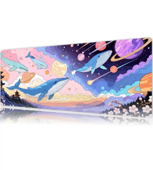 Galactic Whales Gaming oyuncu Mousepad Kaydırmaz Kauçuk Dikişli Kenar 90×40 cm Mousepad