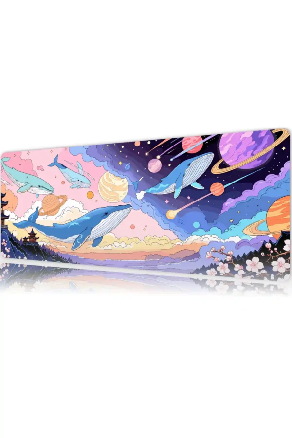 Whales Galactic Whales Gaming oyuncu Mousepad Kaydırmaz Kauçuk Dikişli Kenar 90×40 cm Mousepad