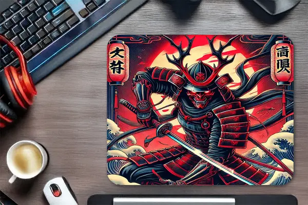 Demon Samurai Gaming Oyuncu XL Mouse Pad Kaydırmaz Dikişli Mousepad 40x30  3 mm