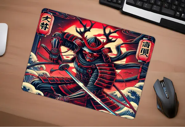 Demon Samurai Gaming Oyuncu XL Mouse Pad Kaydırmaz Dikişli Mousepad 40x30  3 mm
