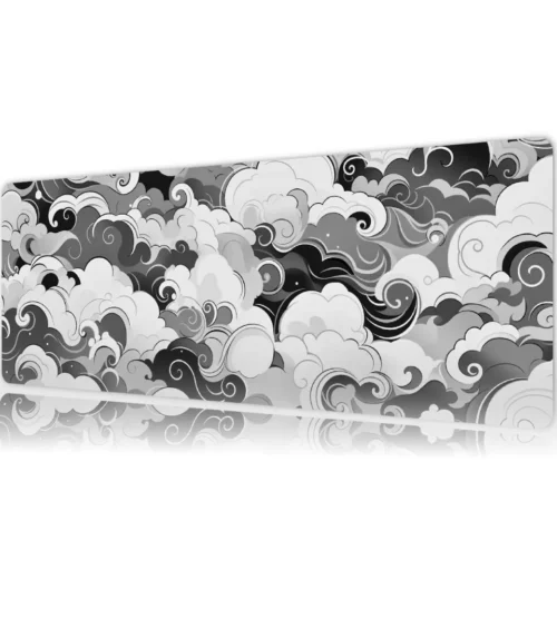 KK-64.5 Grey Clouds Gaming oyuncu Mousepad Kaydırmaz Kauçuk Dikişli Kenar 80x30 cm Mousepad