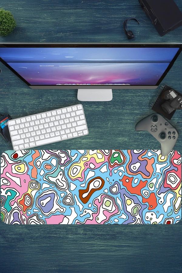 Neon Topography Gaming oyuncu Mousepad Kaydırmaz Kauçuk Dikişli Kenar 70x30 cm Mousepad