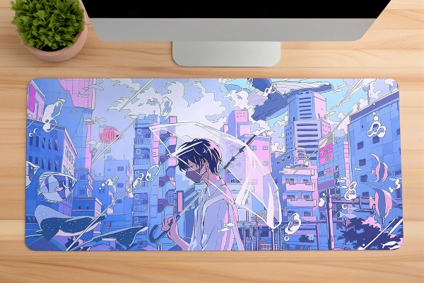 Silent Rain in Tokyo Gaming oyuncu Mousepad Kaydırmaz Kauçuk Dikişli Kenar 90x40 cm Mousepad