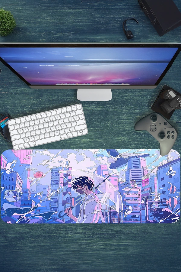 Silent Rain in Tokyo Gaming oyuncu Mousepad Kaydırmaz Kauçuk Dikişli Kenar 90x40 cm Mousepad