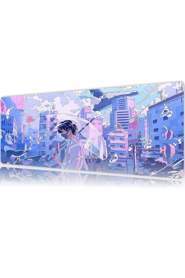 Silent Rain in Tokyo Gaming oyuncu Mousepad Kaydırmaz Kauçuk Dikişli Kenar 90x40 cm Mousepad