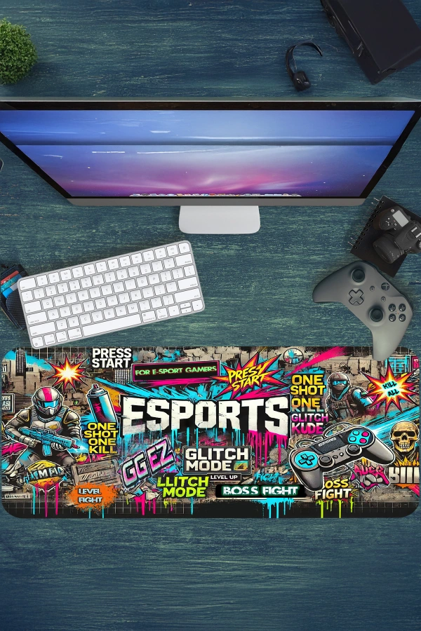 Glitch Mode Gaming oyuncu Mousepad Kaydırmaz Kauçuk Dikişli Kenar 70x30 cm Mousepad