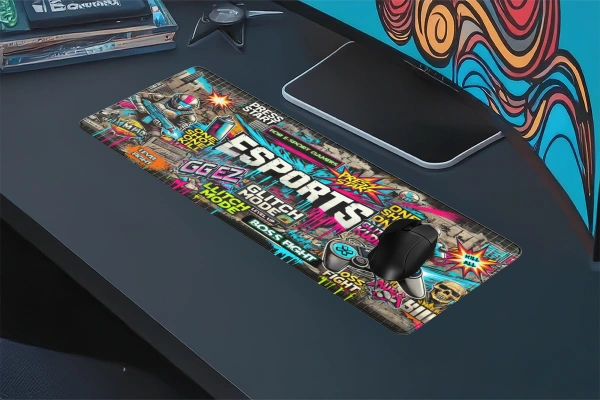Glitch Mode Gaming oyuncu Mousepad Kaydırmaz Kauçuk Dikişli Kenar 70x30 cm Mousepad