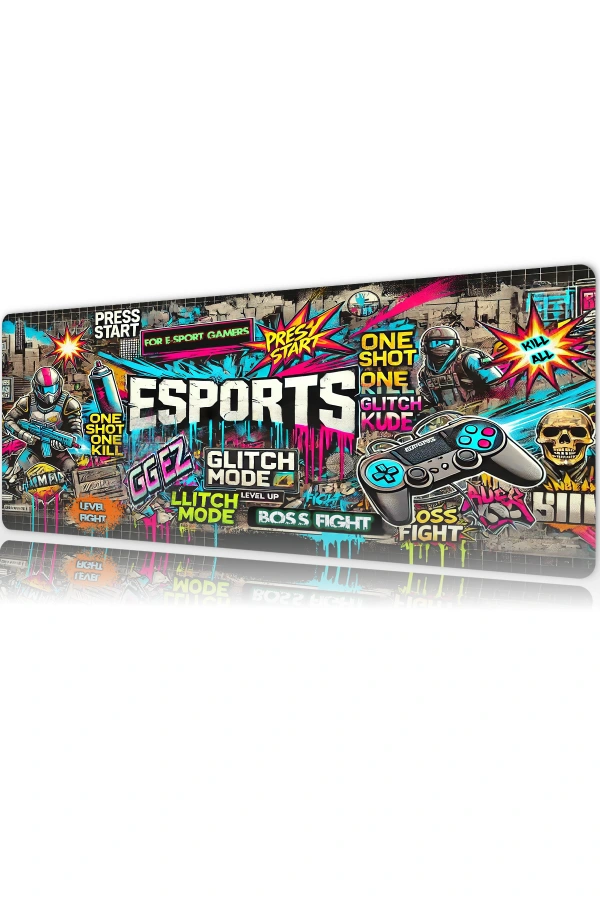 Glitch Mode Gaming oyuncu Mousepad Kaydırmaz Kauçuk Dikişli Kenar 70x30 cm Mousepad